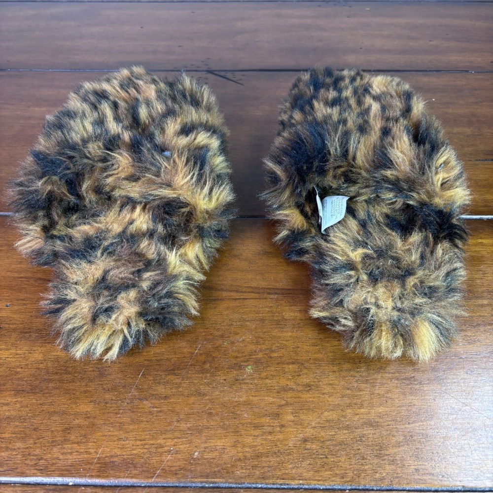 J. Crew Slippers Women XS Brown Leopard Faux Fur Animal Print Slide H3902 Cozy